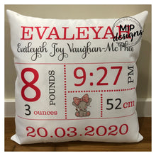 Load image into Gallery viewer, Cushions - Birth Announcement